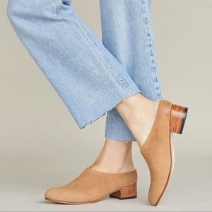 Nisolo Sofia Heeled Mules Sand Beige Tan Nubuck Leather Upper Size 8.5 Women’s